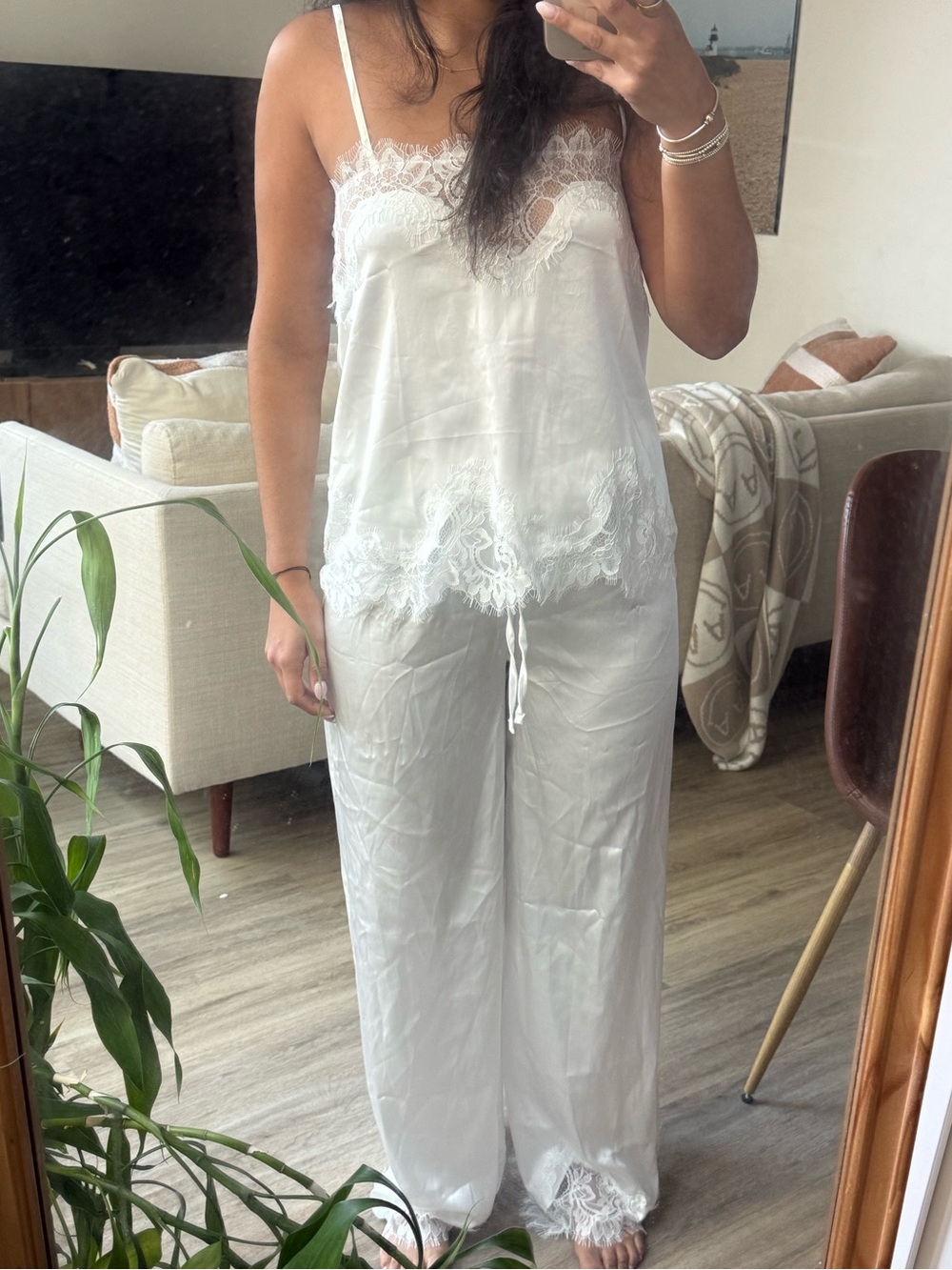 Cream Lace-Trim Wide Leg Pants - Picture 8 of 8